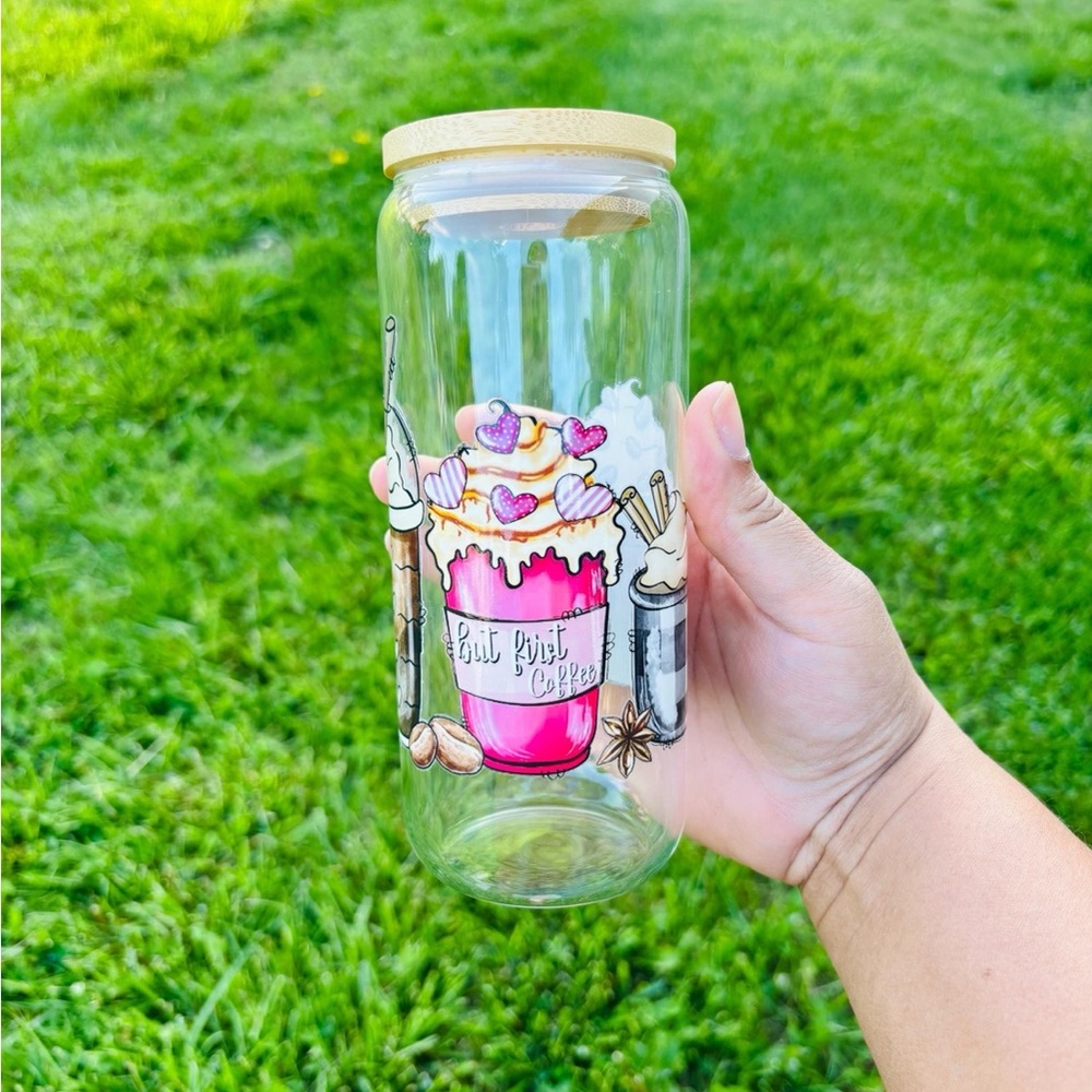 Cute Coffee Glass with Bamboo Lid